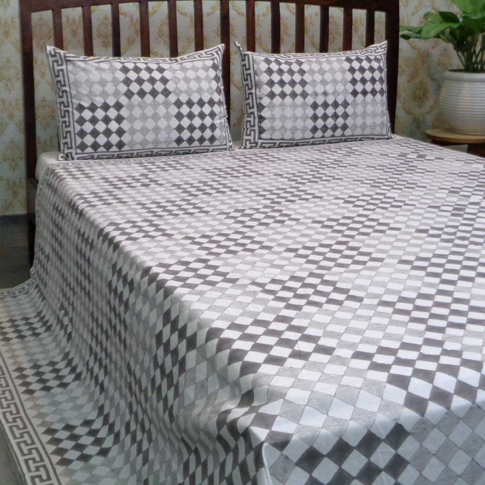 Hand Block Printed Cotton Queen Size Bedspread 104468