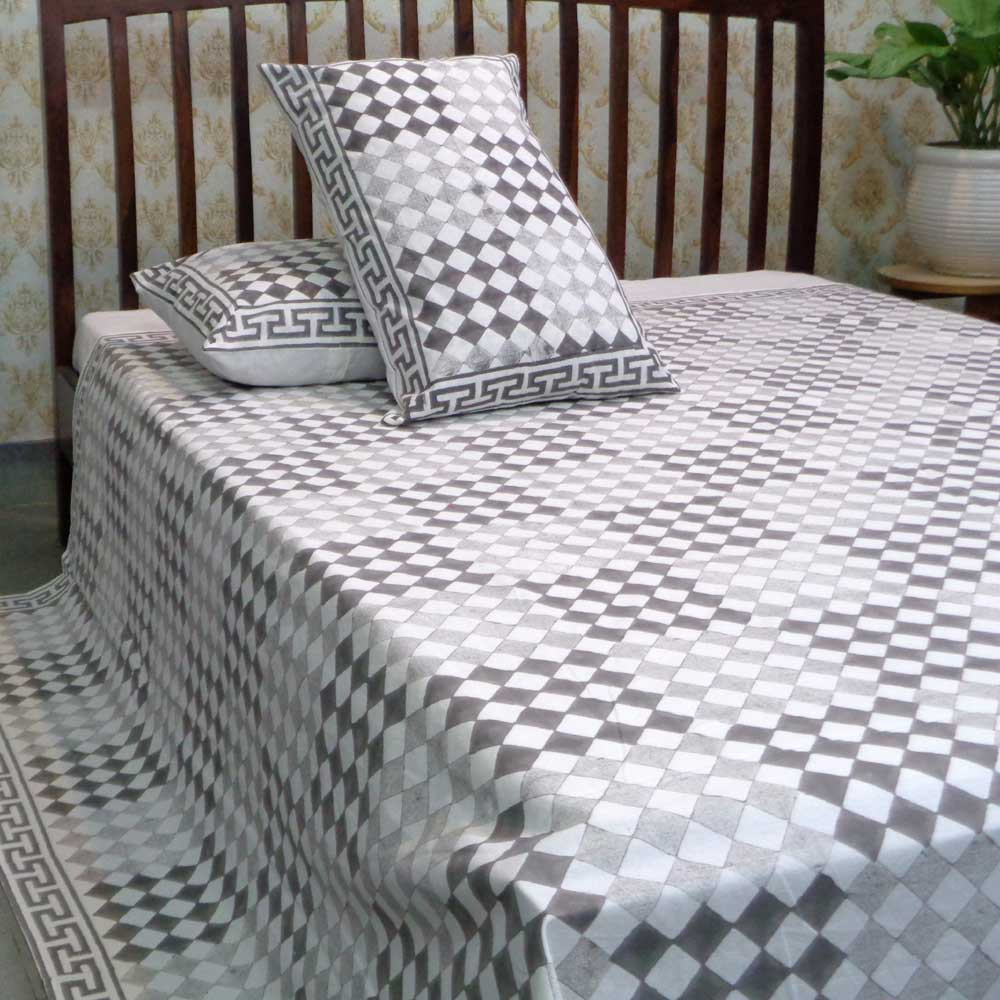 Hand Block Printed Cotton Queen Size Bedspread 104468