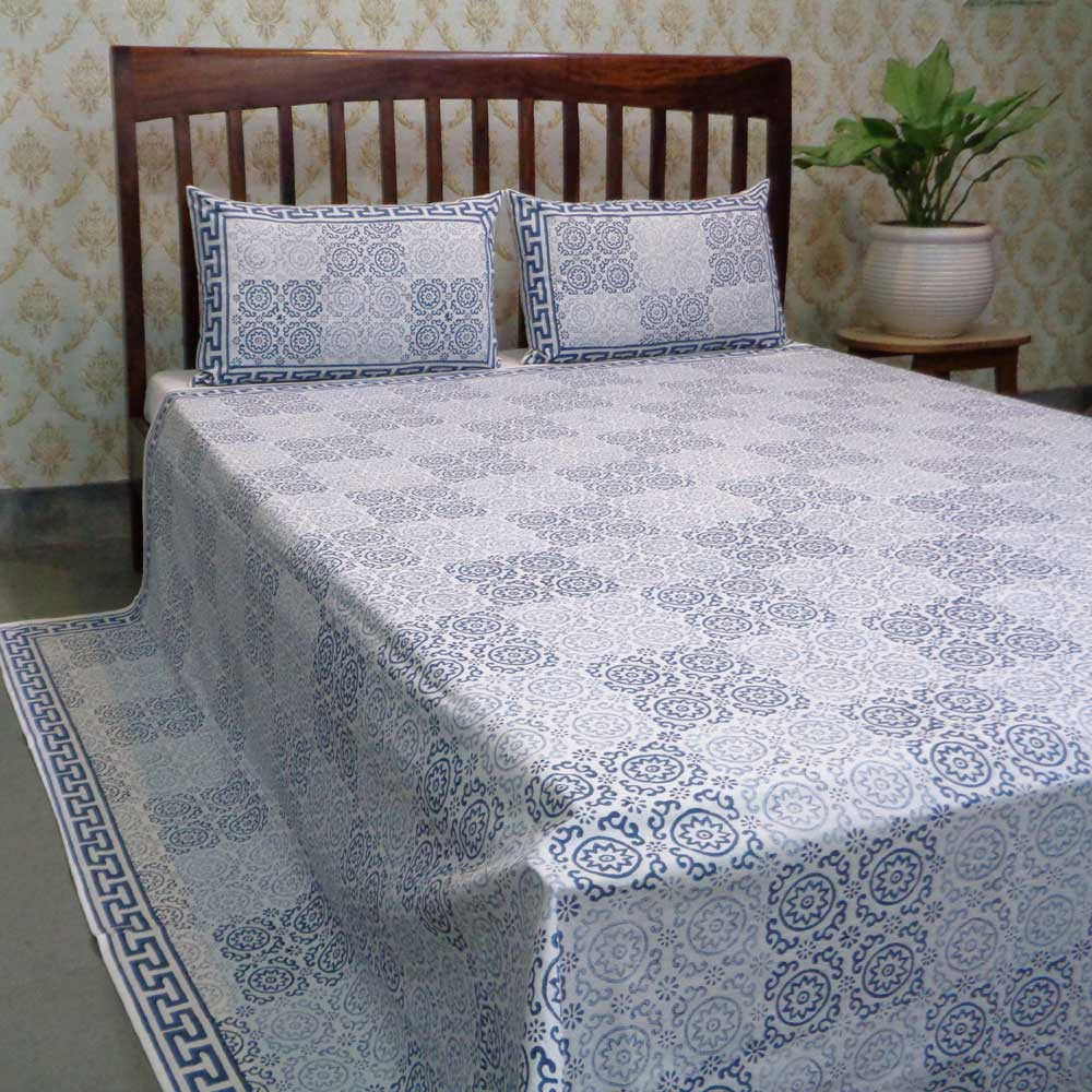 Hand Block Printed Cotton Queen Size Bedspread 104488