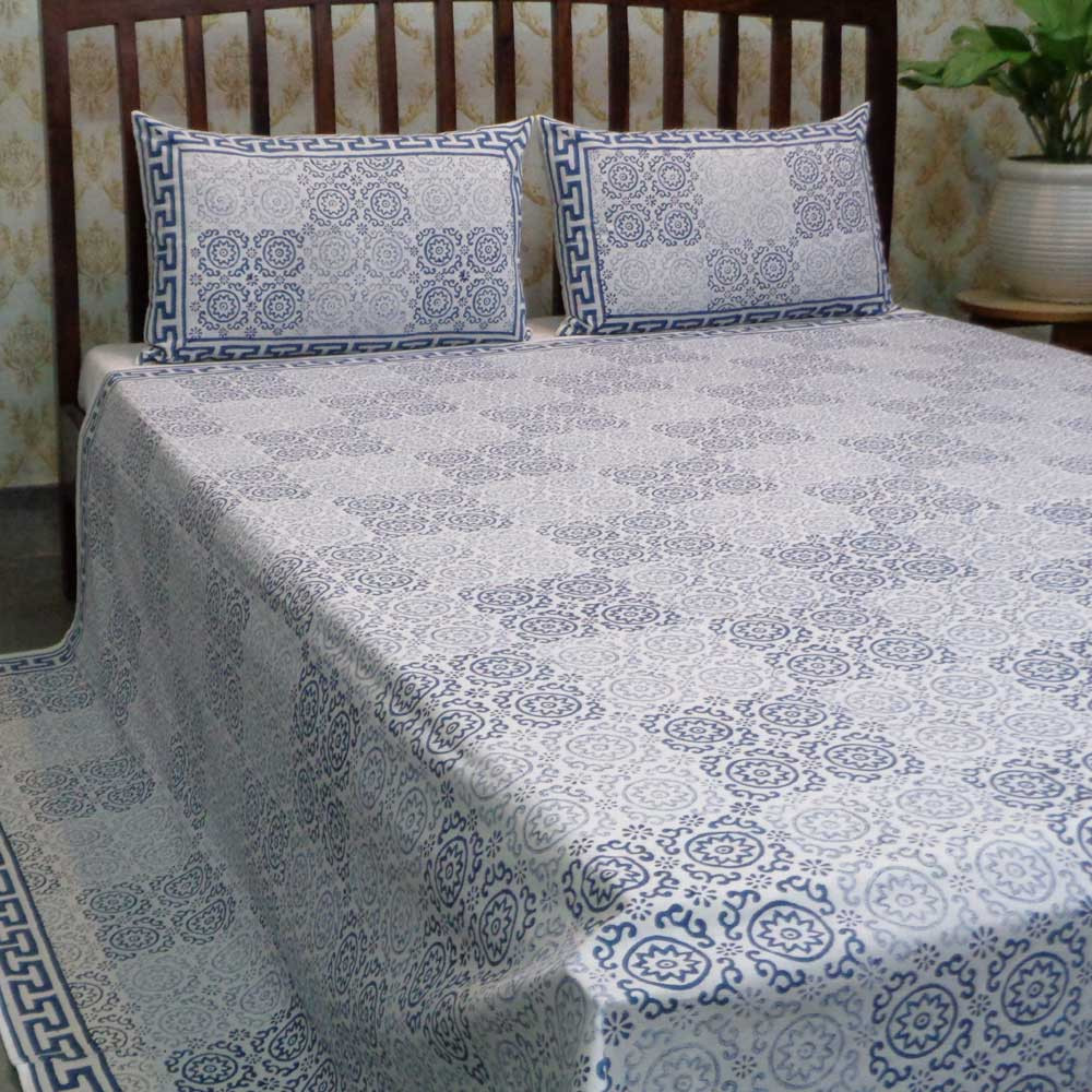Hand Block Printed Cotton Queen Size Bedspread 104488