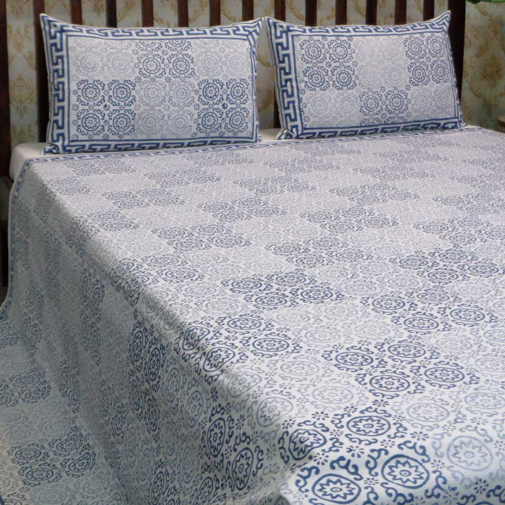 Hand Block Printed Cotton Queen Size Bedspread 104488