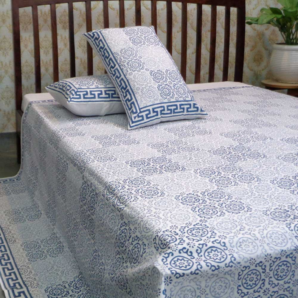 Hand Block Printed Cotton Queen Size Bedspread 104488