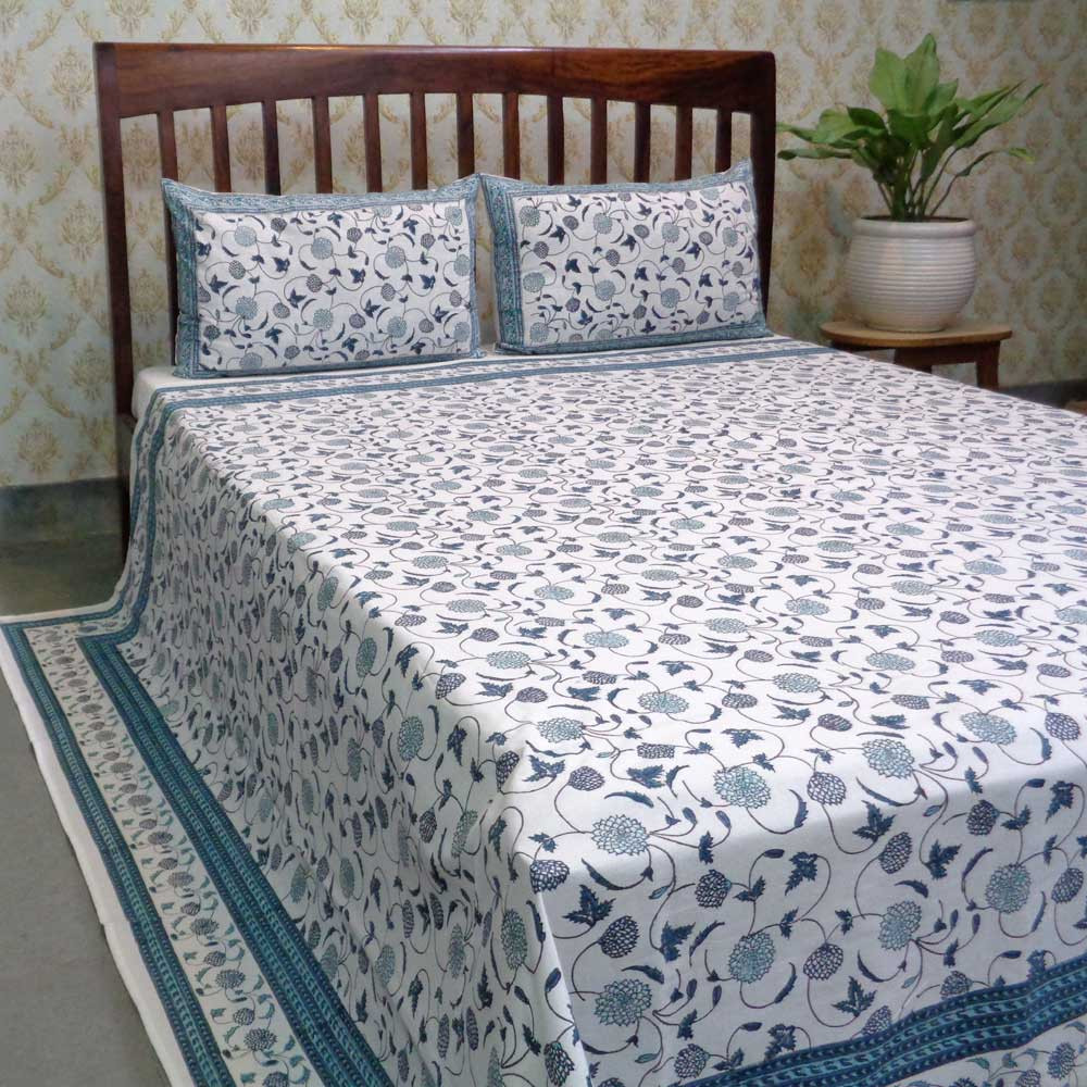 Hand Block Printed Cotton Queen Size Bedspread 104505