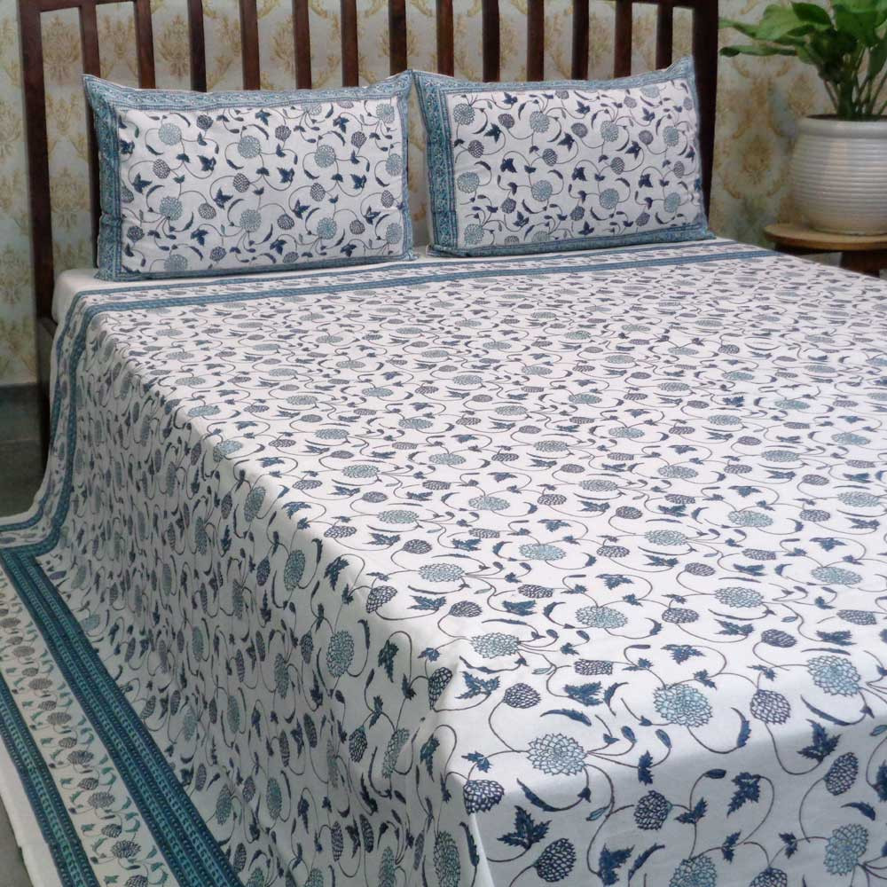 Hand Block Printed Cotton Queen Size Bedspread 104505