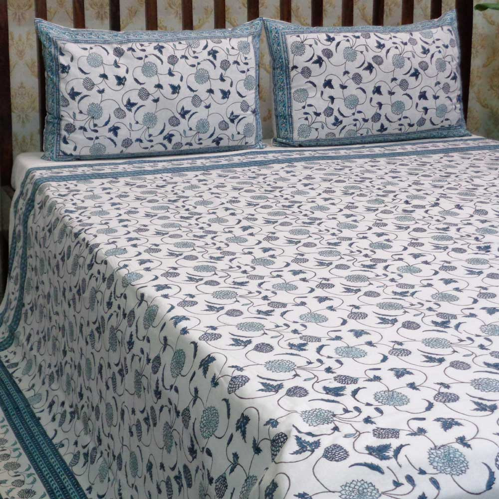 Hand Block Printed Cotton Queen Size Bedspread 104505