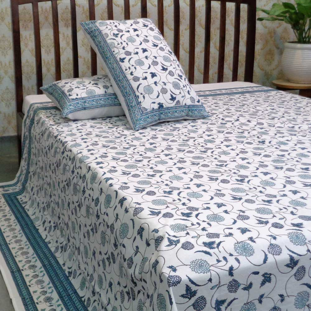 Hand Block Printed Cotton Queen Size Bedspread 104505