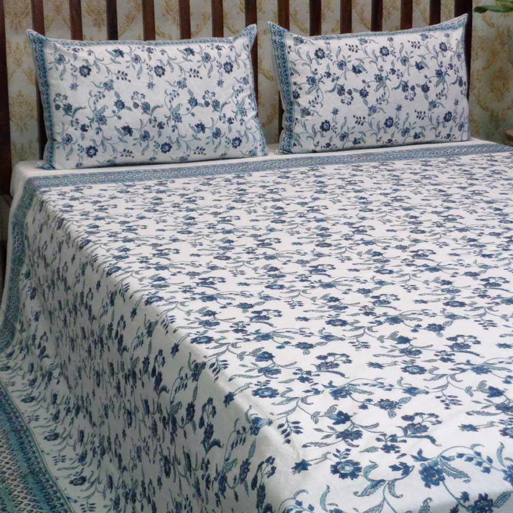Hand Block Printed Cotton Queen Size Bedspread 104515
