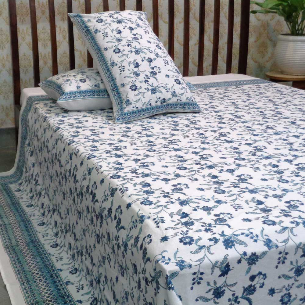 Hand Block Printed Cotton Queen Size Bedspread 104515