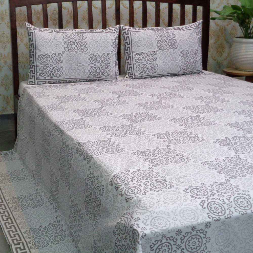 Hand Block Printed Cotton Queen Size Bedspread  104523