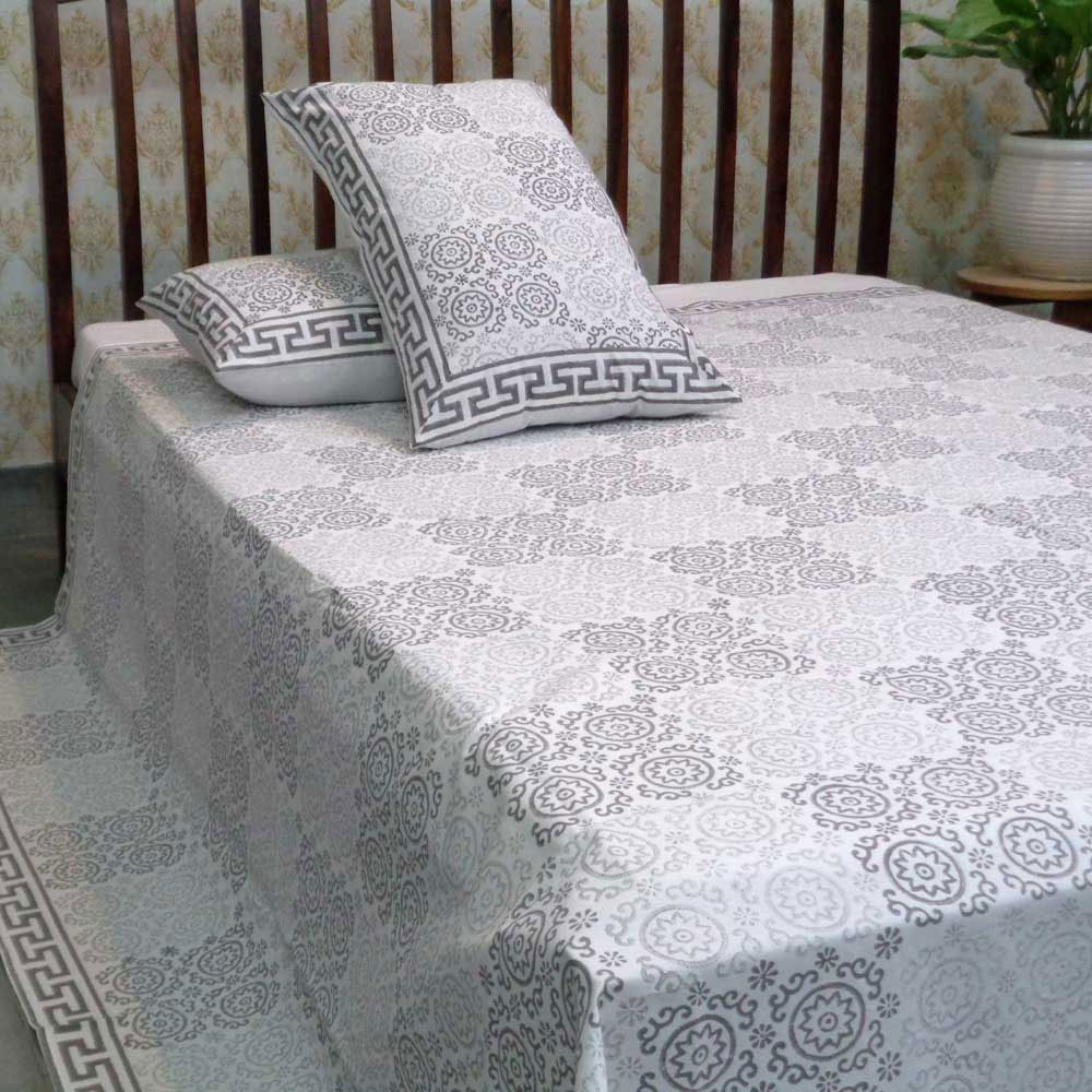 Hand Block Printed Cotton Queen Size Bedspread  104523