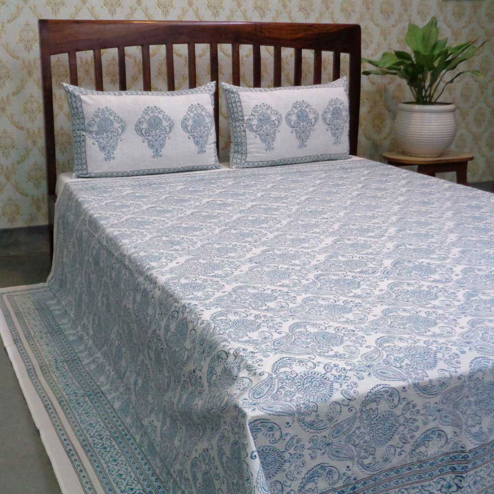 Hand Block Printed Cotton Queen Size Bedspread 104530
