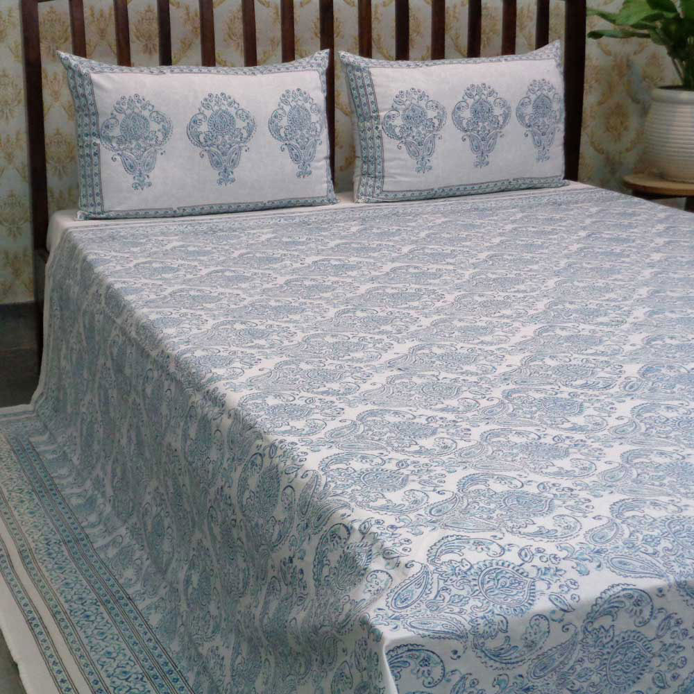 Hand Block Printed Cotton Queen Size Bedspread 104530
