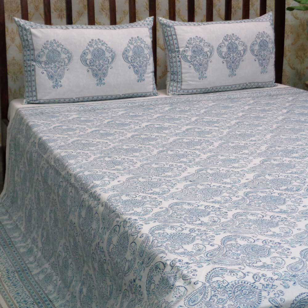 Hand Block Printed Cotton Queen Size Bedspread 104530
