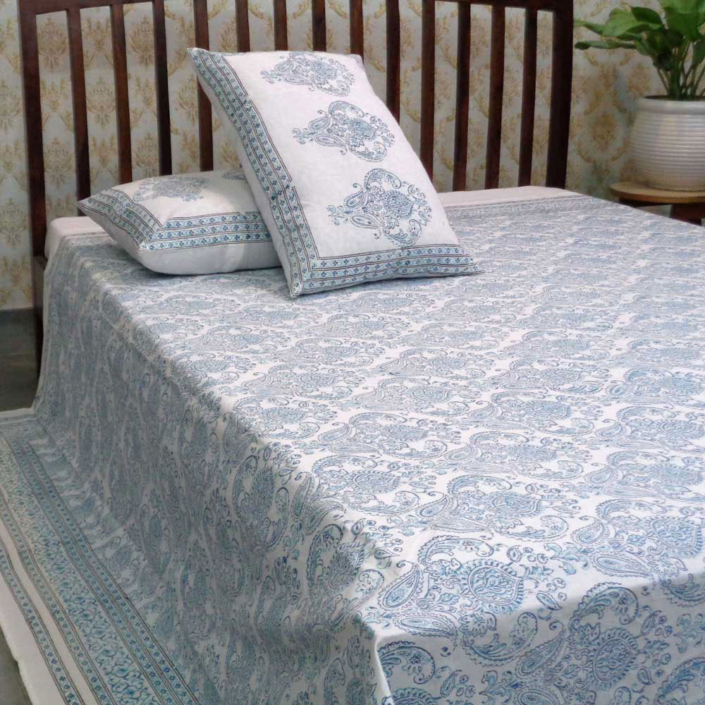 Hand Block Printed Cotton Queen Size Bedspread 104530