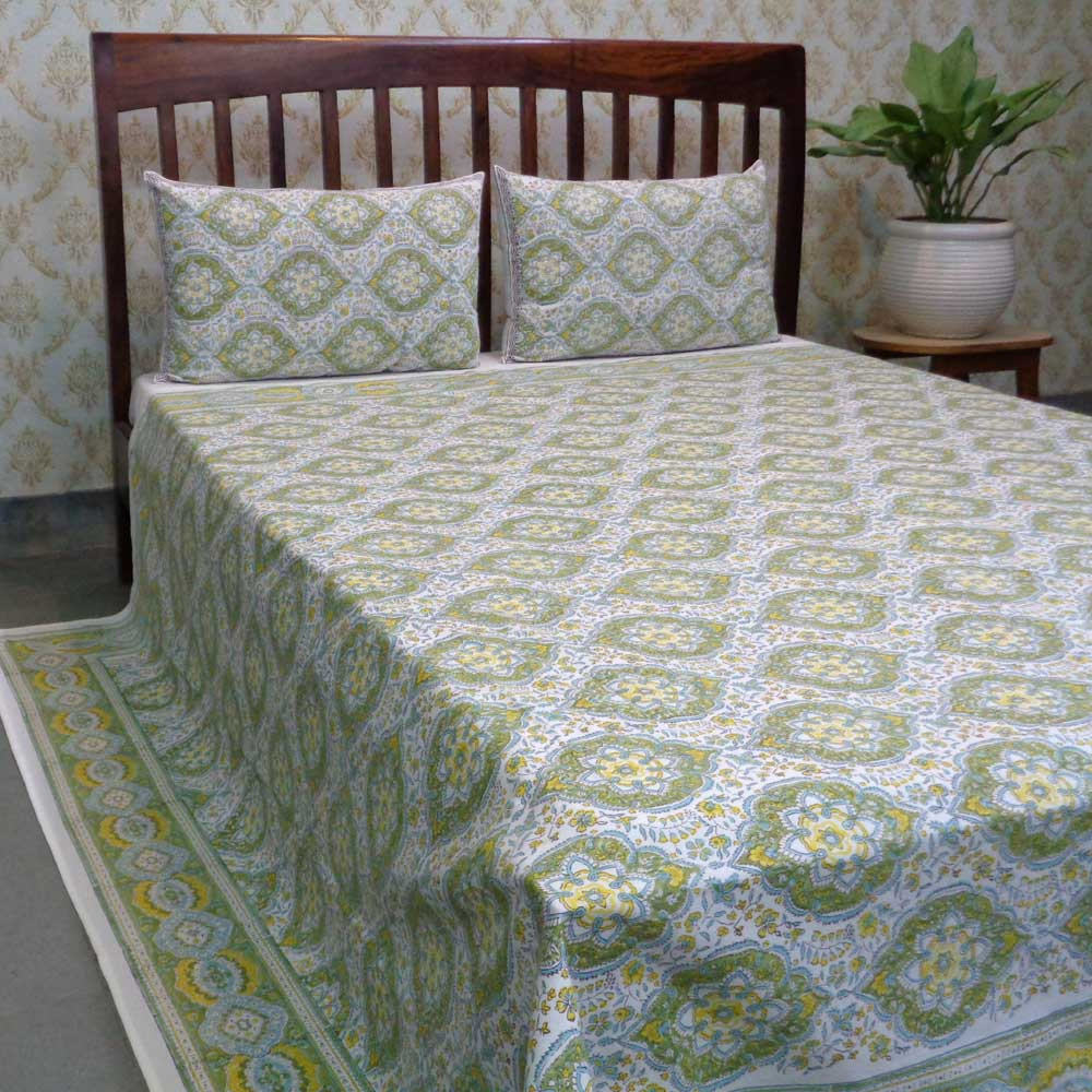 Hand Block Printed Cotton Queen Size Bedspread 104540