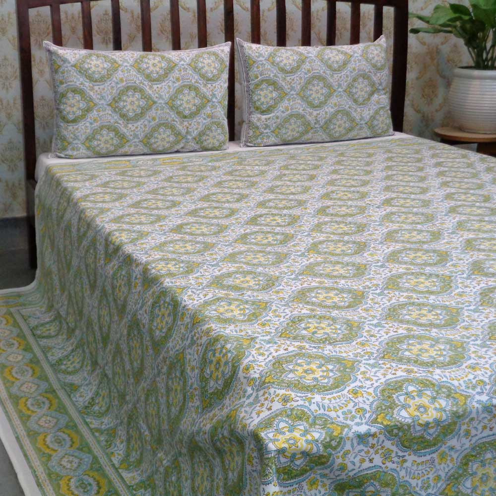 Hand Block Printed Cotton Queen Size Bedspread 104540