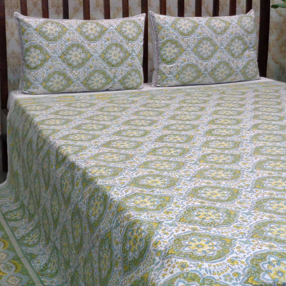 Hand Block Printed Cotton Queen Size Bedspread 104540