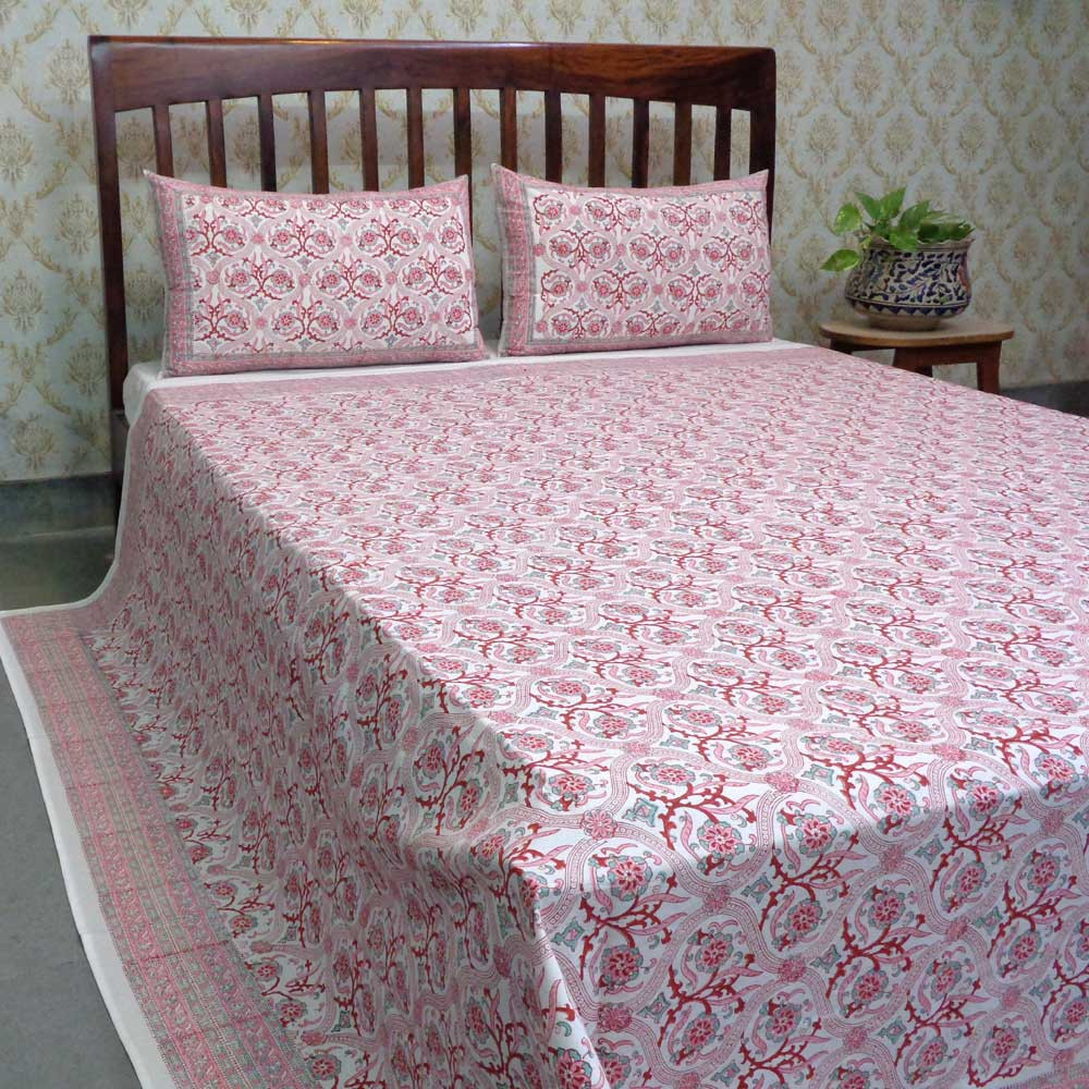 Hand Block Printed Cotton Queen Size Bedspread 203797