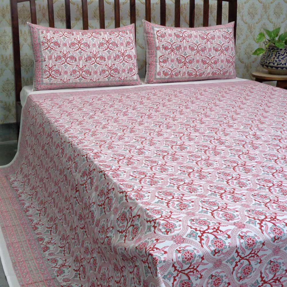 Hand Block Printed Cotton Queen Size Bedspread 203797