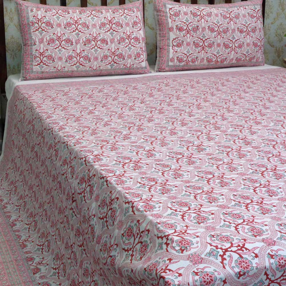 Hand Block Printed Cotton Queen Size Bedspread 203797