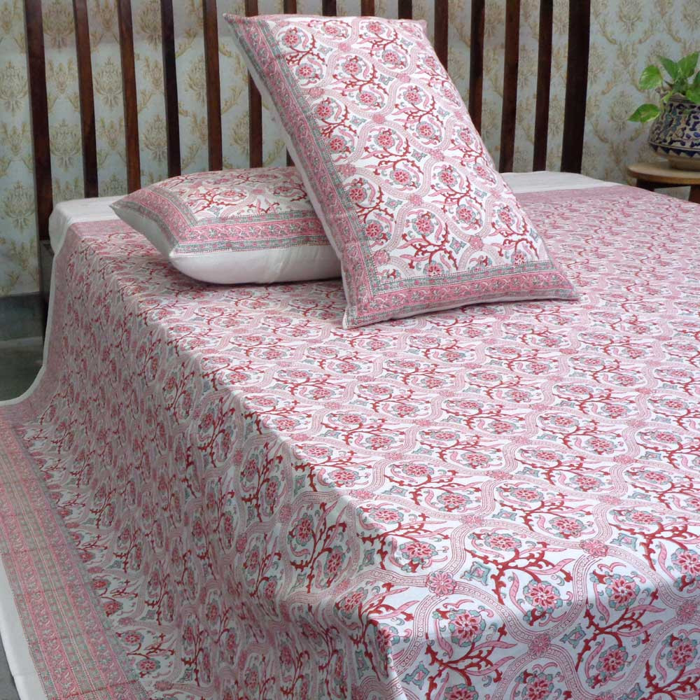 Hand Block Printed Cotton Queen Size Bedspread 203797