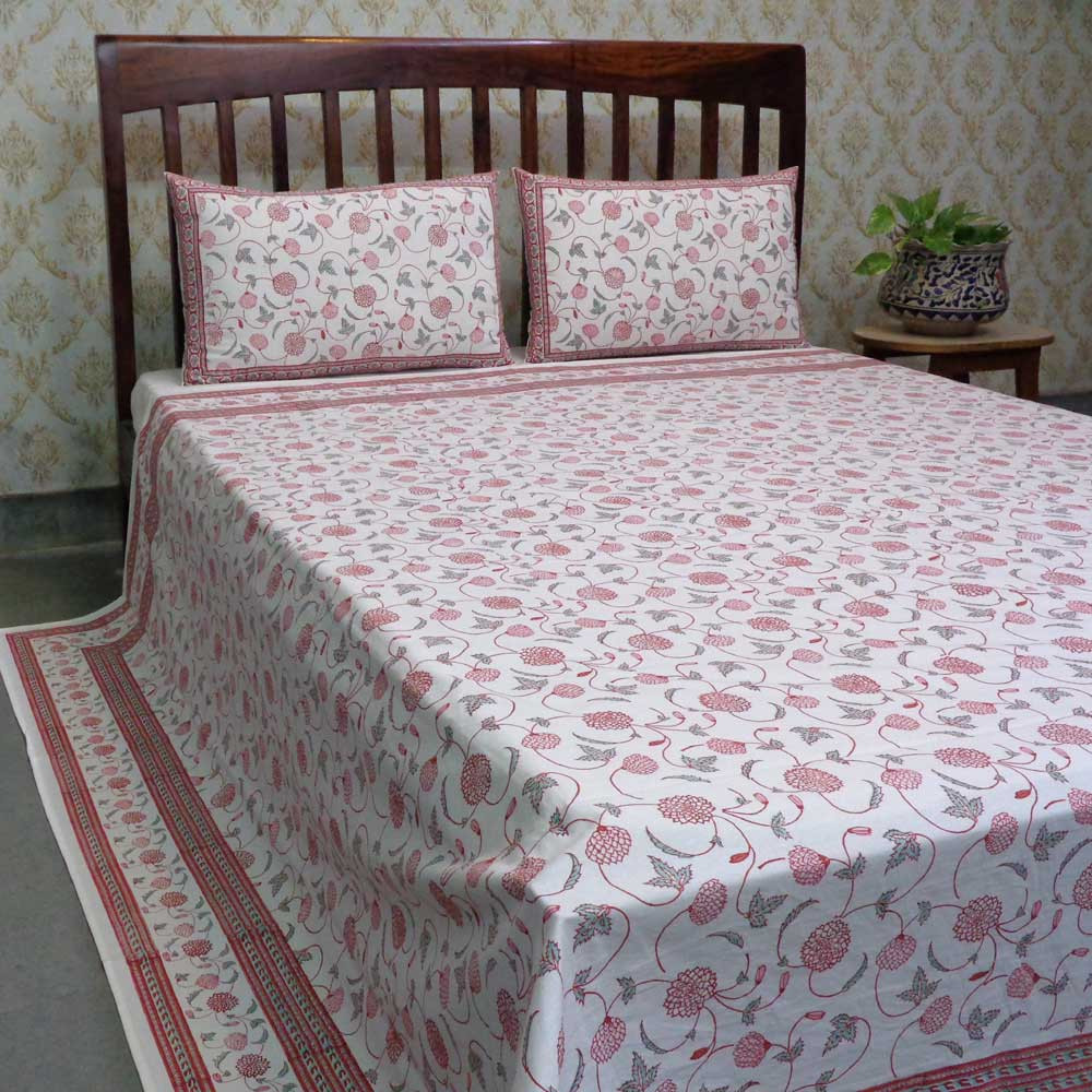 Hand Block Printed Cotton Queen Size Bedspread 203805