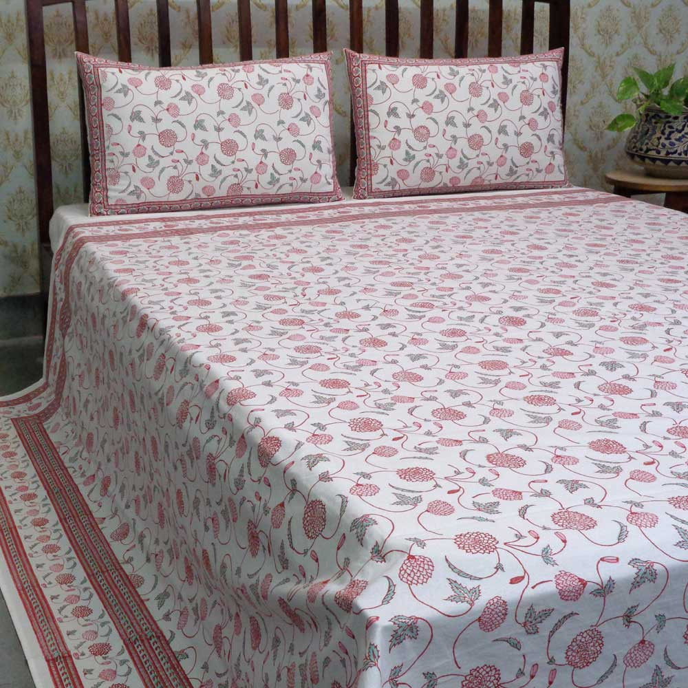 Hand Block Printed Cotton Queen Size Bedspread 203805