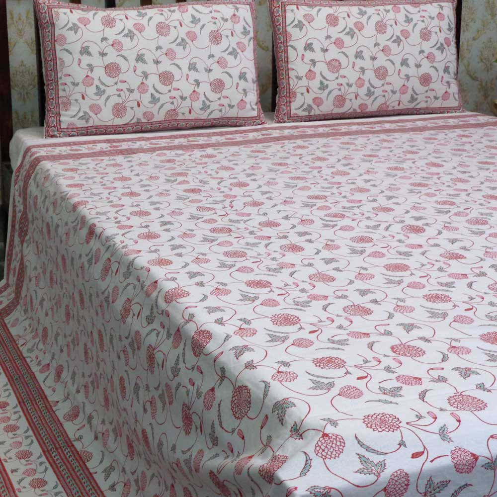 Hand Block Printed Cotton Queen Size Bedspread 203805