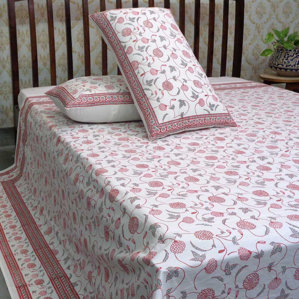 Hand Block Printed Cotton Queen Size Bedspread 203805