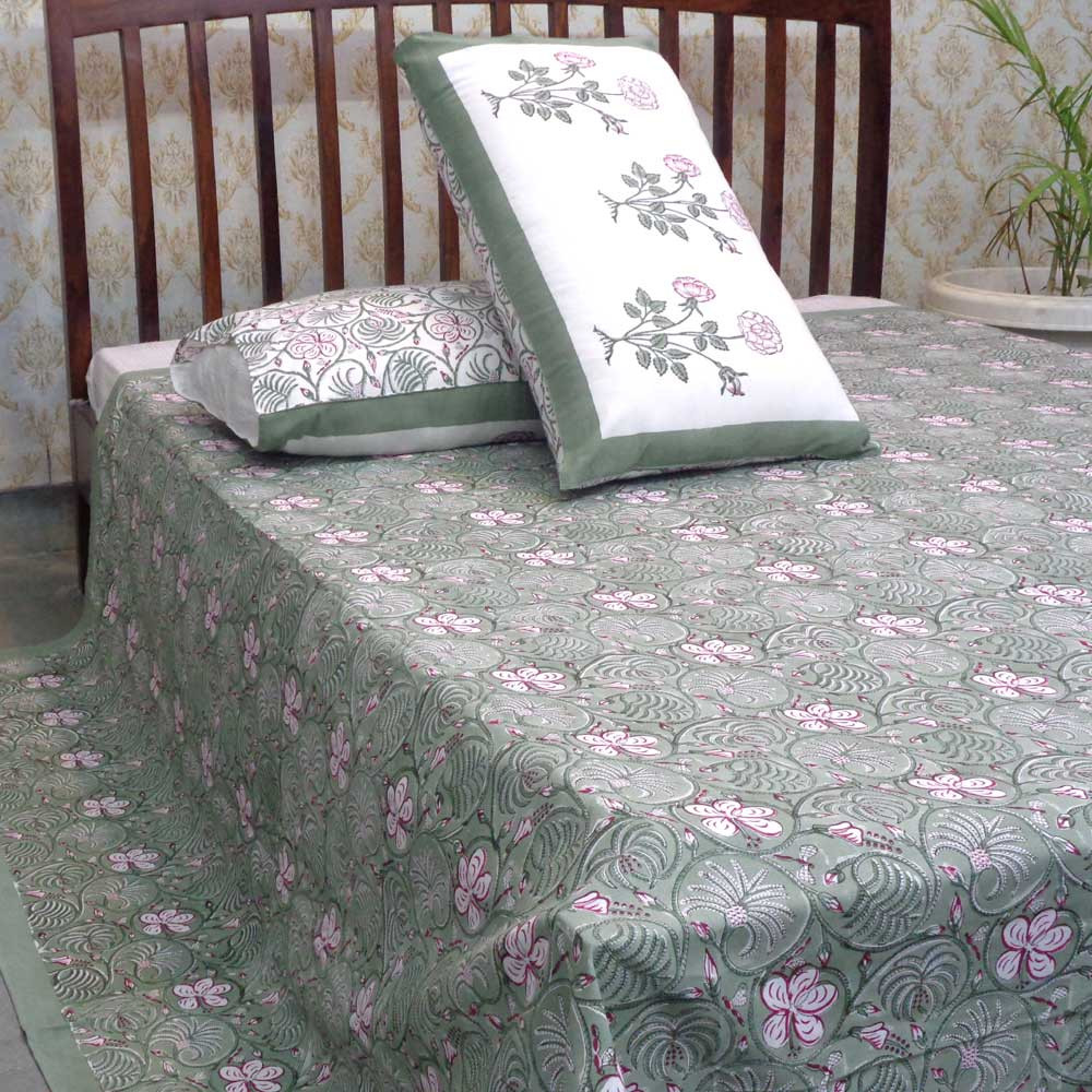 Hand Block Printed Cotton Queen Size Bedspread 208025