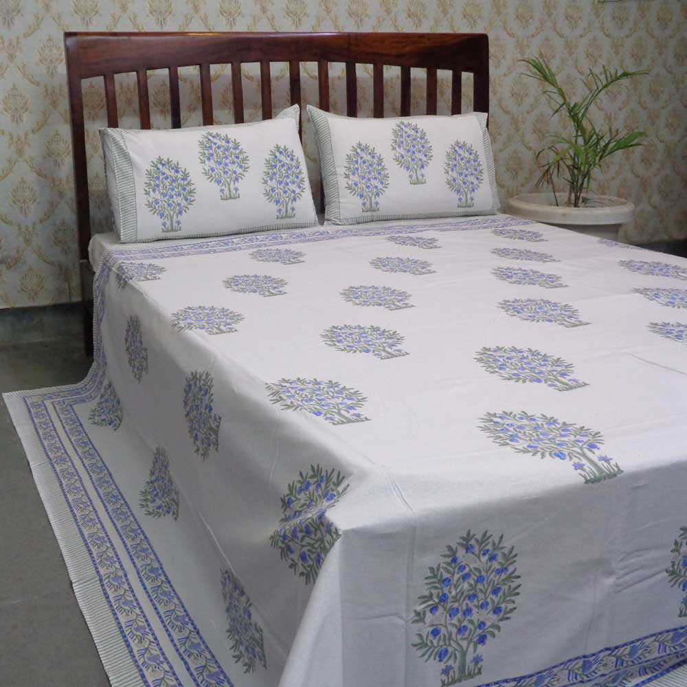 Hand Block Printed Cotton Queen Size Bedspread 208044