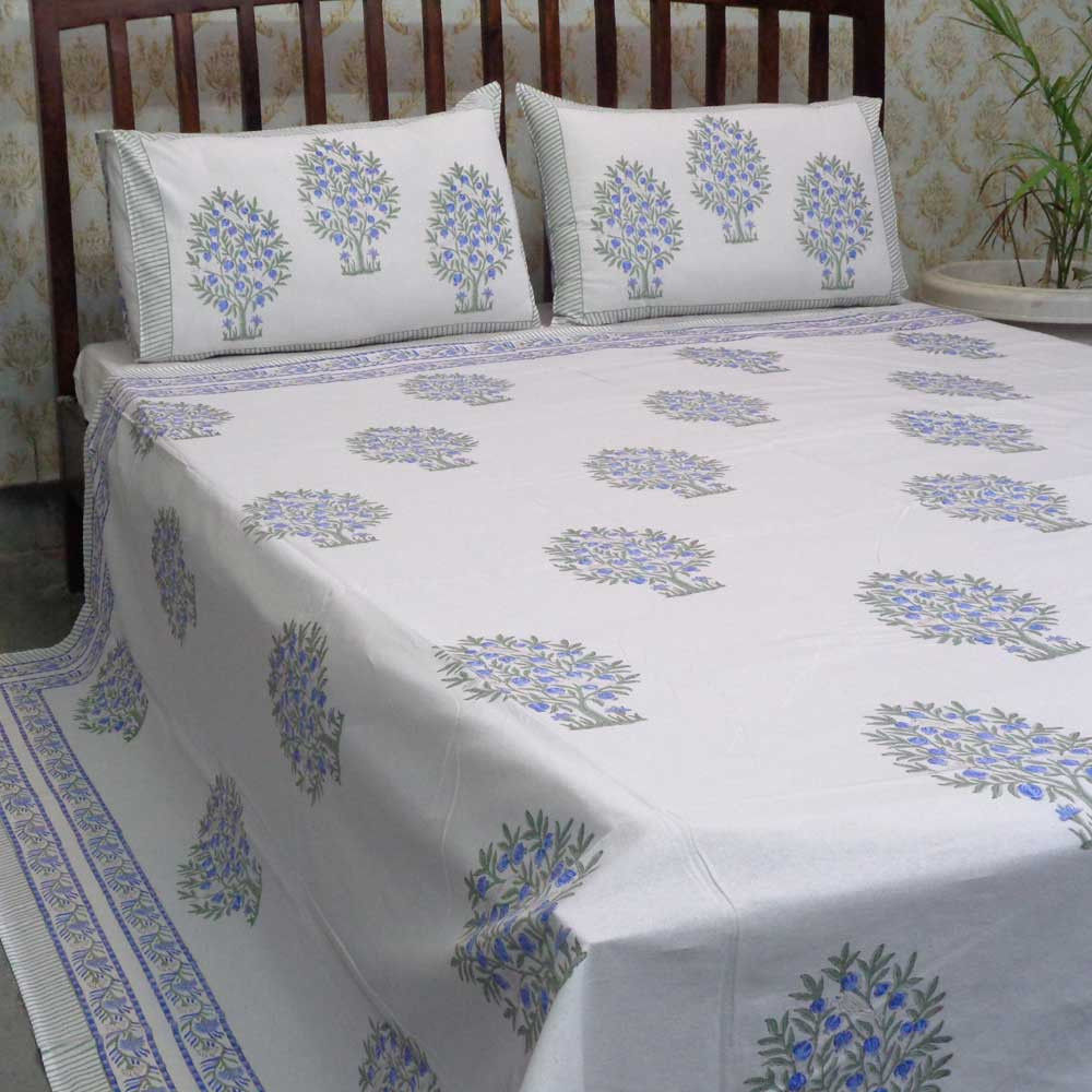 Hand Block Printed Cotton Queen Size Bedspread 208044