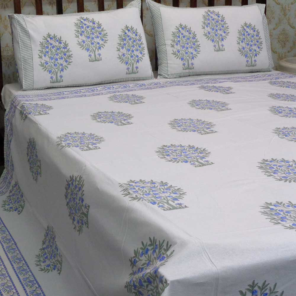 Hand Block Printed Cotton Queen Size Bedspread 208044