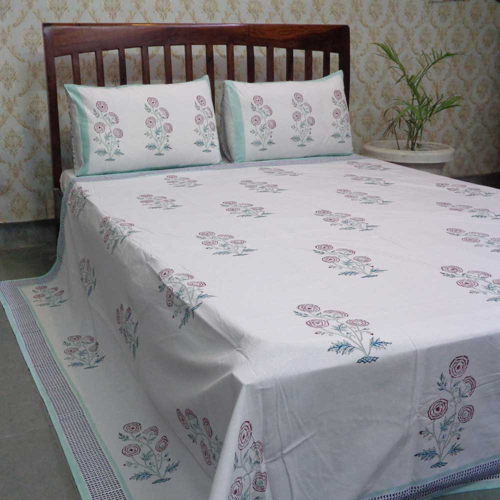 Hand Block Printed Cotton Queen Size Bedspread 208053