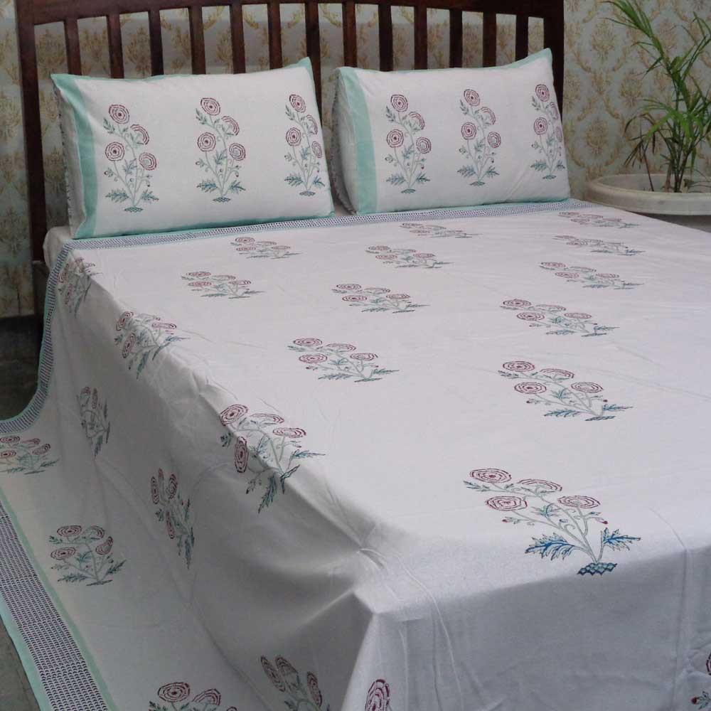 Hand Block Printed Cotton Queen Size Bedspread  208053