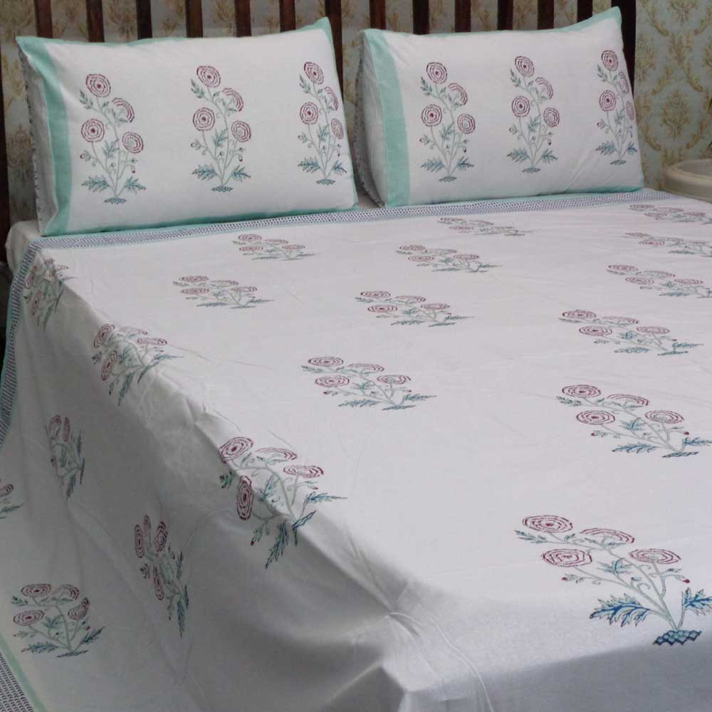 Hand Block Printed Cotton Queen Size Bedspread 208053