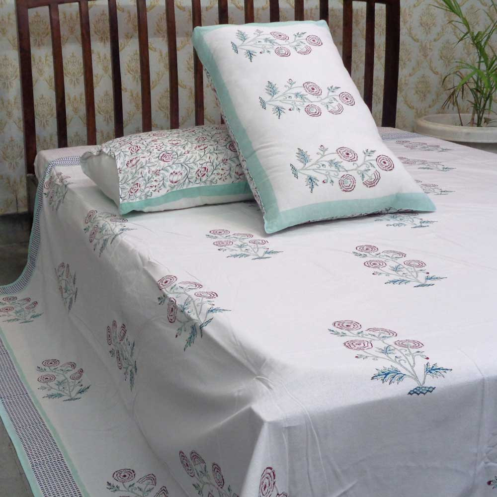 Hand Block Printed Cotton Queen Size Bedspread 208053