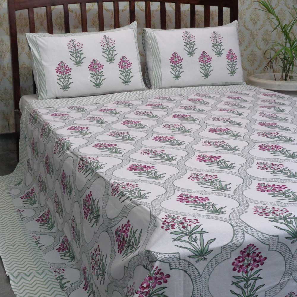 Hand Block Printed Cotton Queen Size Bedspread 208062