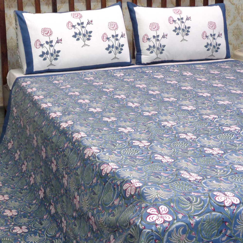 Hand Block Printed Cotton Queen Size Bedspread 208073