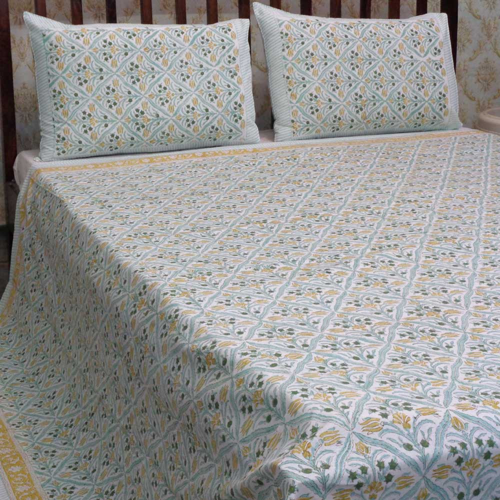 Hand Block Printed Cotton Queen Size Bedspread 208083