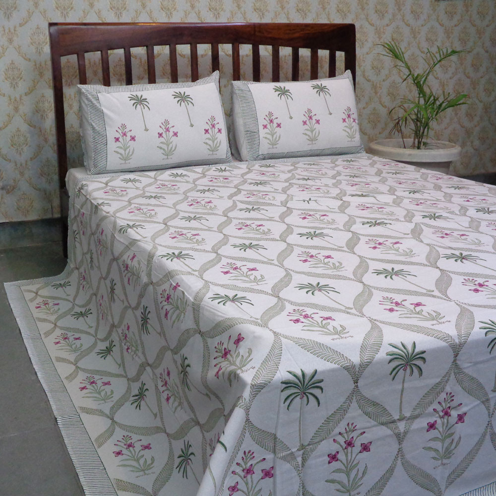 Hand Block Printed Cotton Queen Size Bedspread  208092