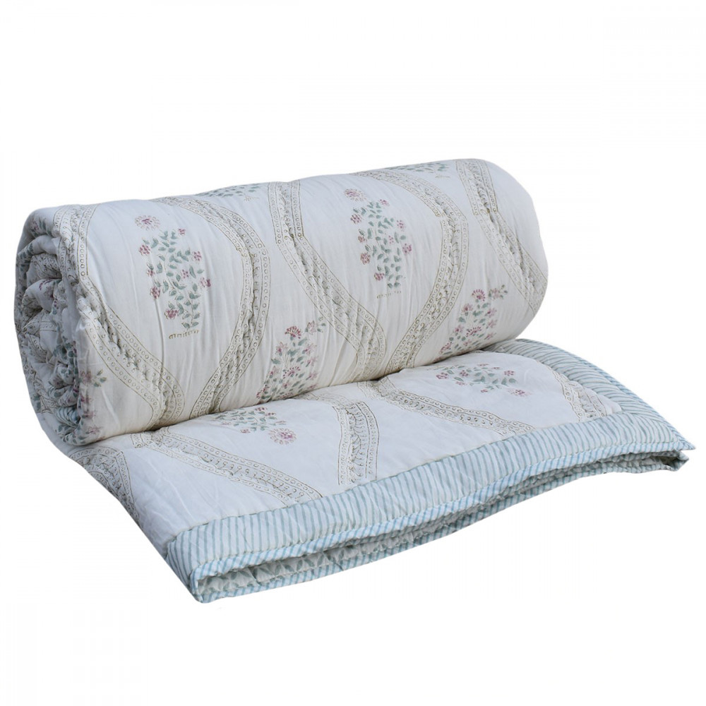 Image of Hand Block Printed Cotton Queen Size Quilt | 200713