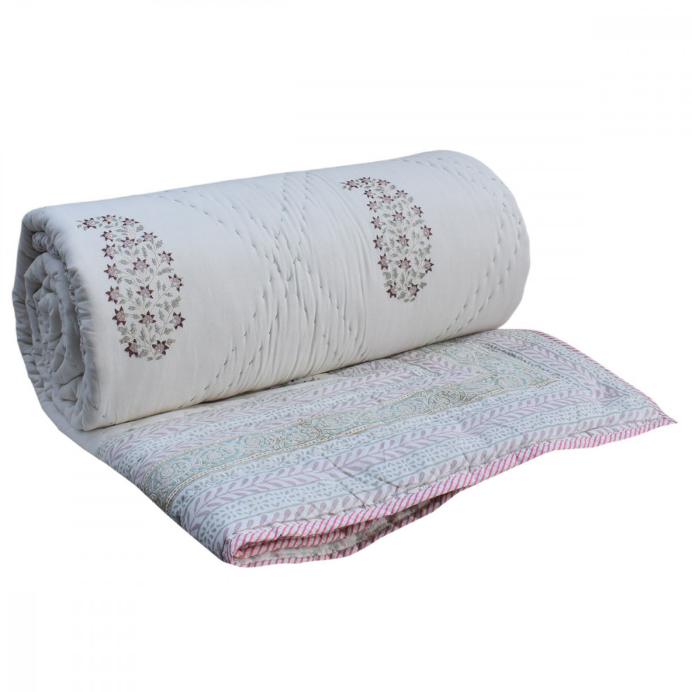 Image of Hand Block Printed Cotton Queen Size Quilt | 200722