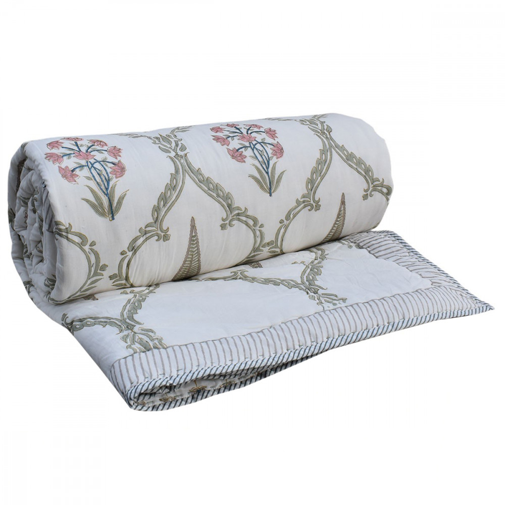 Image of Hand Block Printed Cotton Queen Size Quilt | 200730
