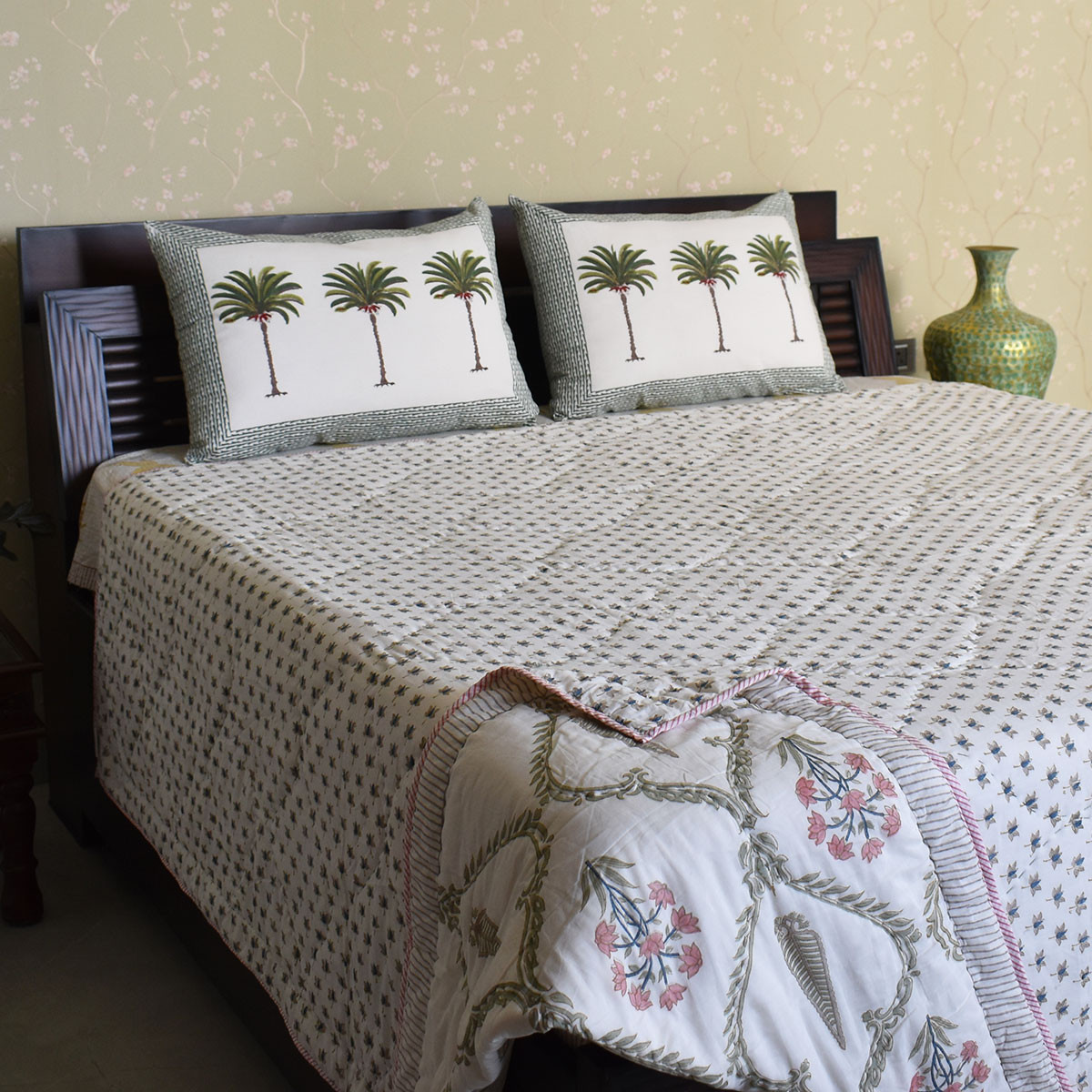 Hand Block Printed Cotton Queen Size Quilt 200730