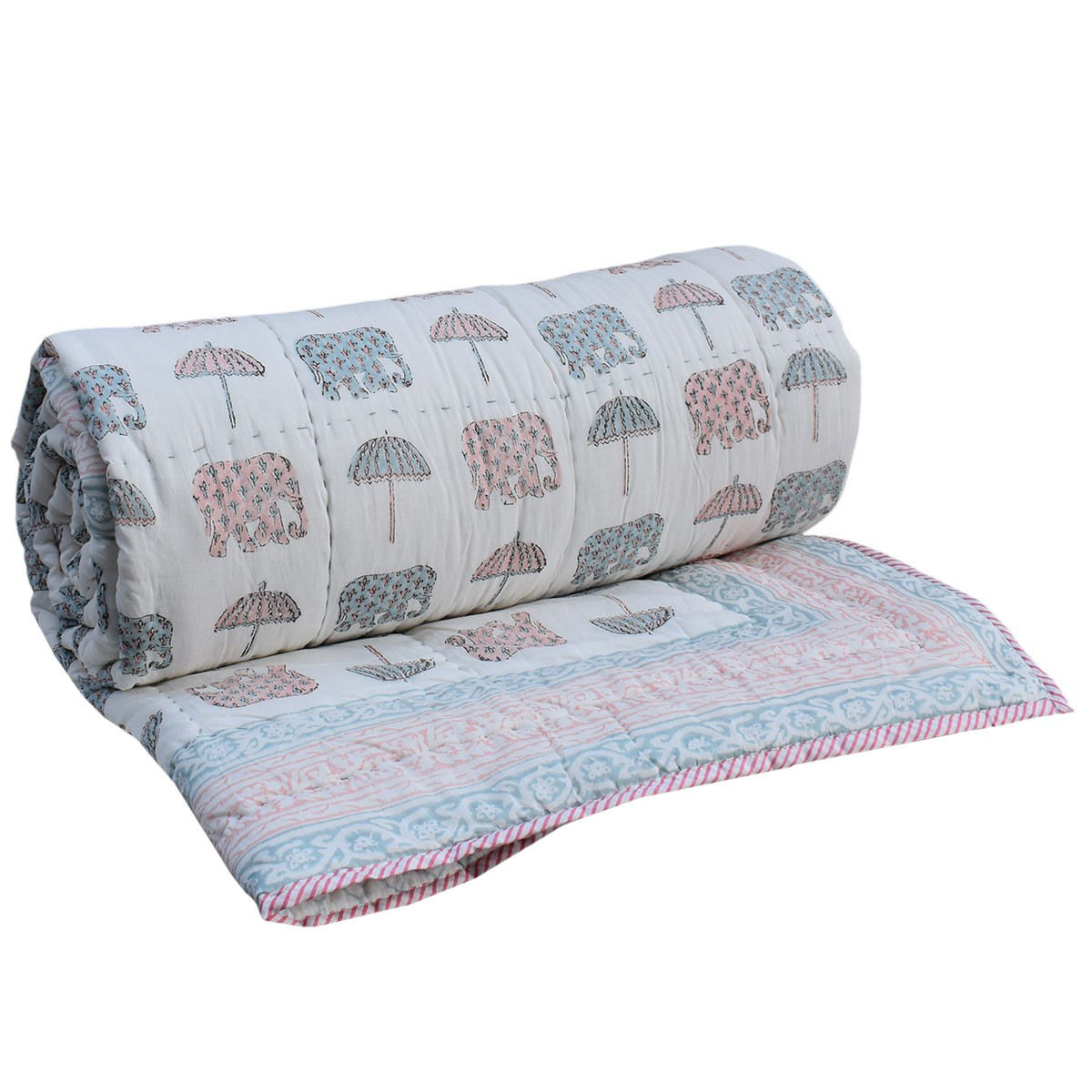 Hand Block Printed Cotton Queen Size Quilt 200738