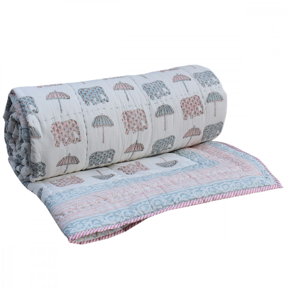Image of Hand Block Printed Cotton Queen Size Quilt | 200738