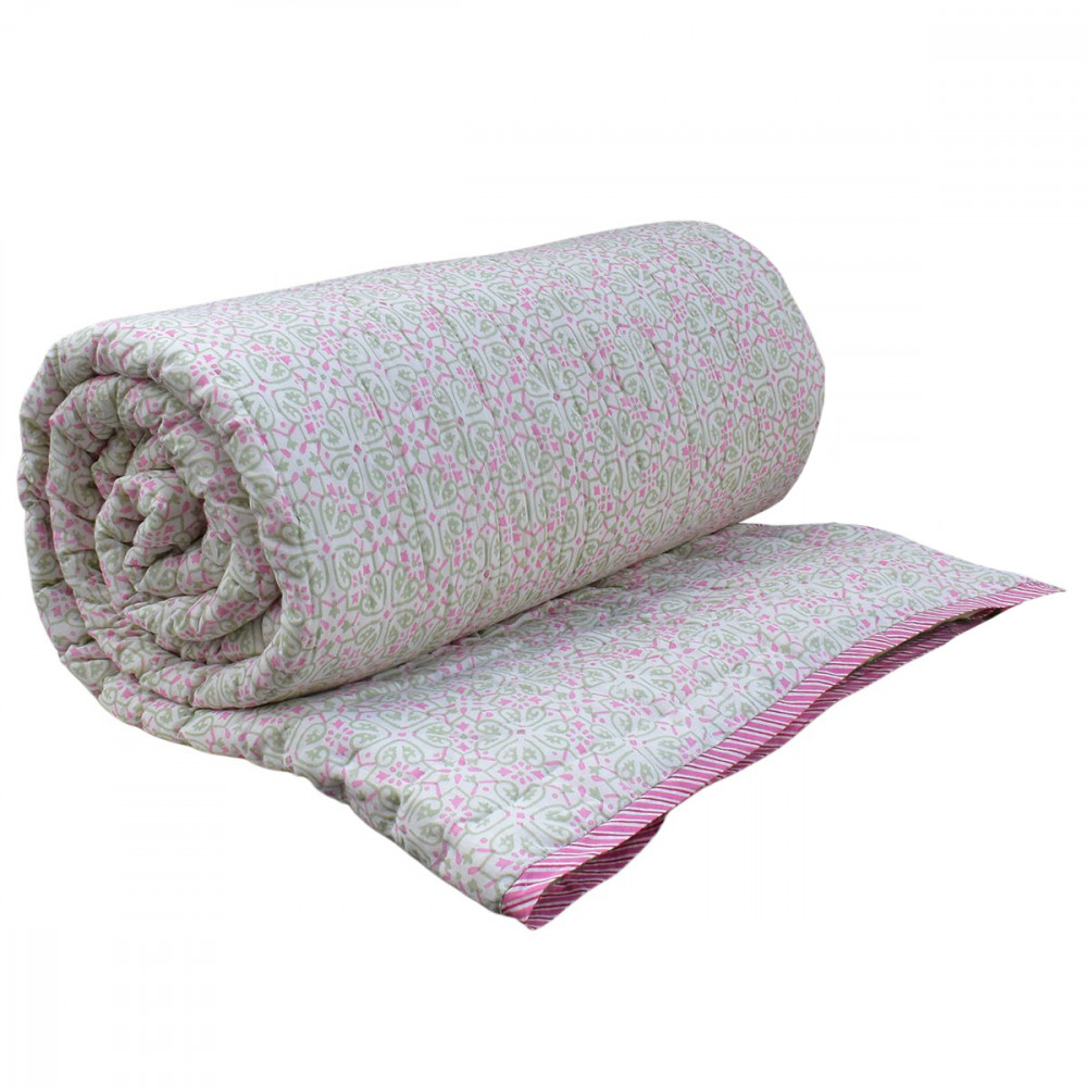 Image of Hand Block Printed Cotton Queen Size Quilt | 202305