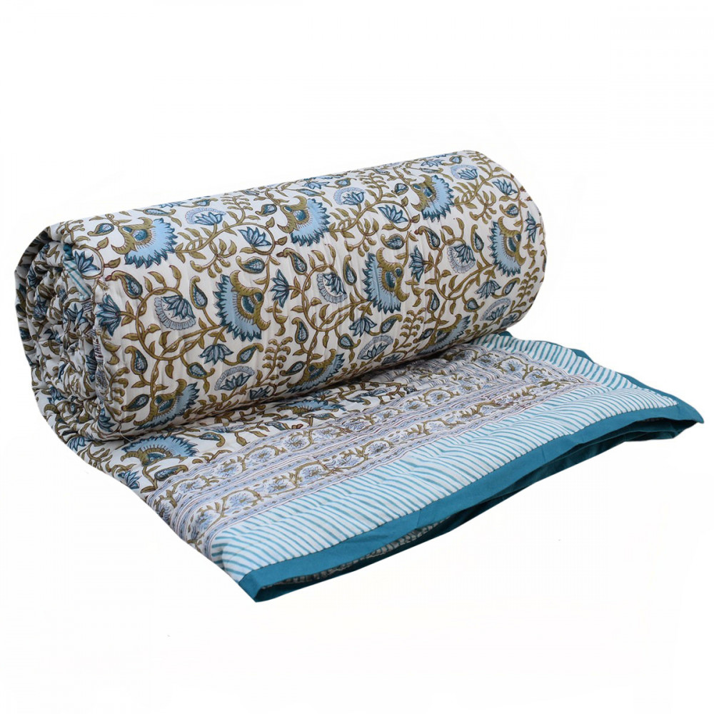 Image of Hand Block Printed Cotton Queen Size Quilt | 202524