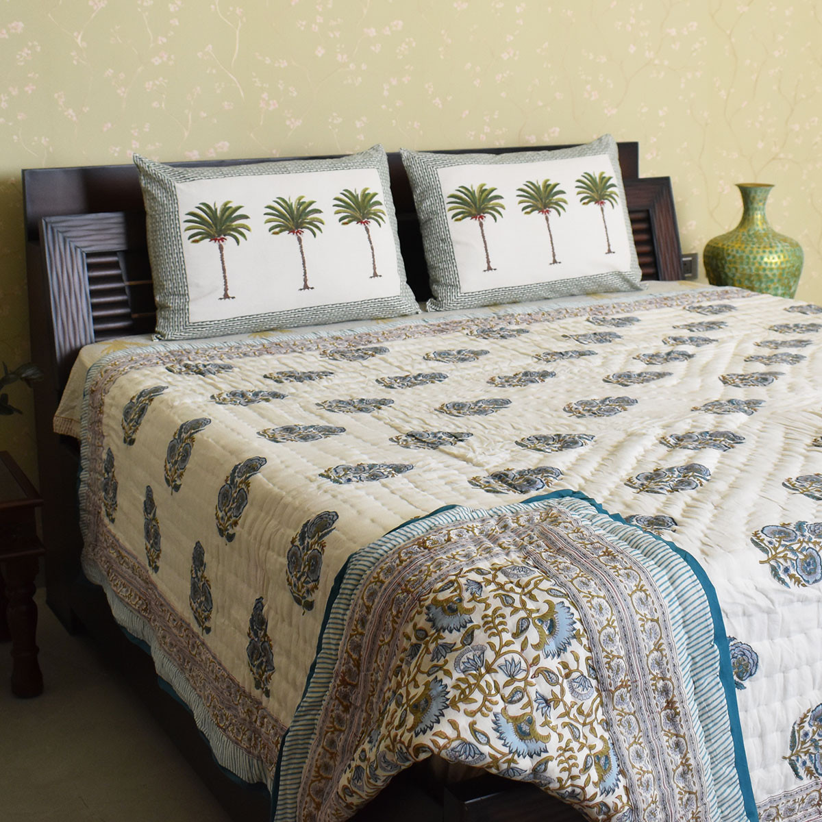 Hand Block Printed Cotton Queen Size Quilt 202524
